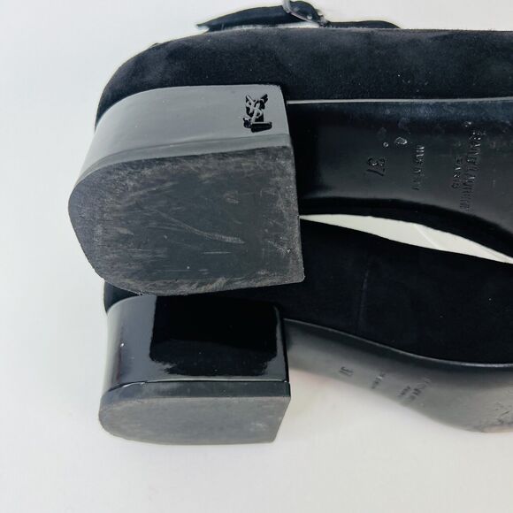 Saint Laurent Babies Block Heel Ankle Strap Pumps Black Suede Women’s Size 37 - Picture 13 of 14